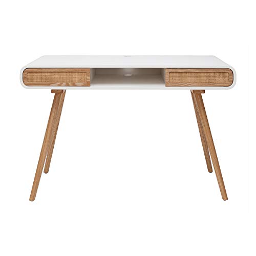 Miliboo Olymp Schreibtisch mit Aufbewahrung, Vintage, weiß, Gestell und helles Holz, L 120 cm von Miliboo