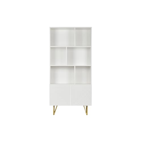 Miliboo Ozen Bücherregal, graviertes Design, Weiß matt und goldfarbenes Metall, 2 Türen, Länge 86 cm Miliboo Ozen Bücherregal, graviertes Design, Weiß matt und goldfarbenes Metall, 2 Türen, Länge 86 cm von Miliboo