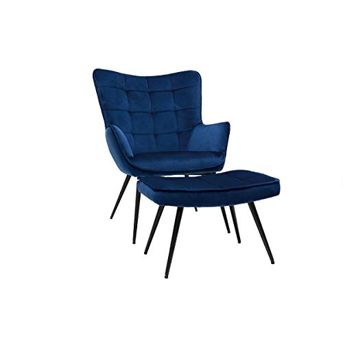 Miliboo Sessel mit Blauer Samt-Fußstütze Mood von Miliboo