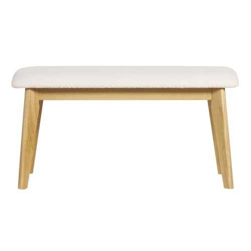 Miliboo Skandinavische Bank aus Stoff mit Wolleffekt, gekräuselt, Weiß und helles Holz, 92 cm Länge von Miliboo