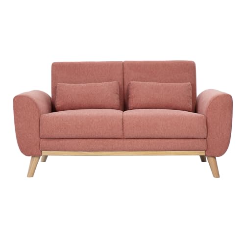 Miliboo Skandinavisches 2-Sitzer-Sofa aus Stoff, strukturierter Velours-Effekt, Terrakotta und helles Holz, EKTOR von Miliboo
