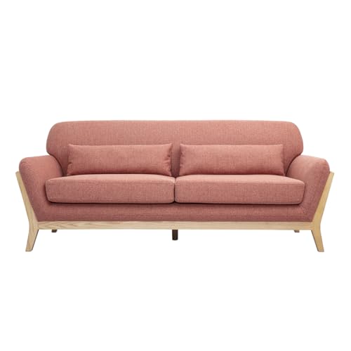 Miliboo Skandinavisches 3-Sitzer-Sofa aus Stoff, strukturierter Velours-Effekt, Terrakotta und helles Holz Yoko von Miliboo