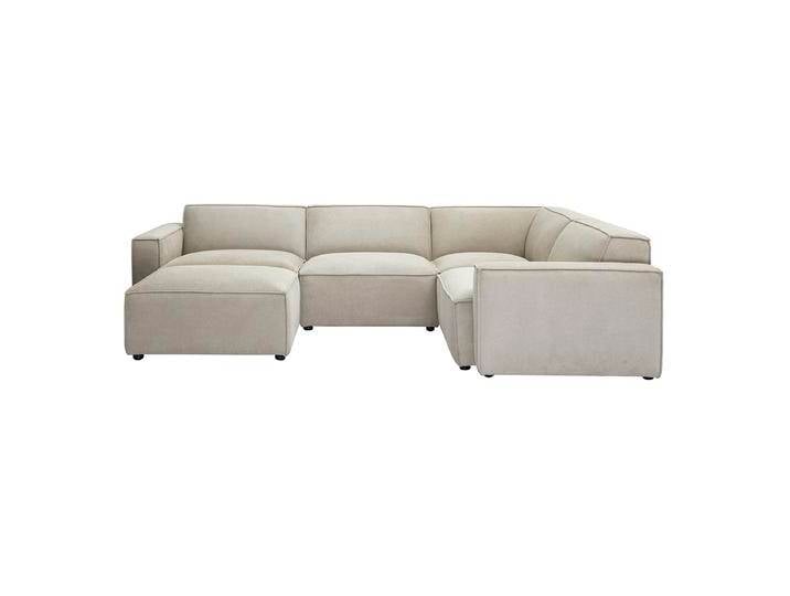 Modulares Ecksofa 5 Sitzplätze und Hocker in beigem Samt-Effekt Textilstoff SPLIT Modulares Ecksofa 5 Sitzplätze und Hocker in beigem Samt-Effekt Textilstoff SPLIT von Miliboo