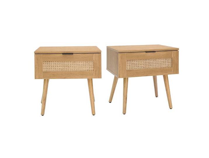 Nachttische mit hellem Holzfinish, Rattangeflecht und schwarzem Metall (2er-Set) MANILLE von Miliboo