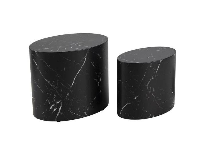 Ovale Design-Beistelltische mit Marmor-Effekt in Schwarz (2er-Set) FAMOSA von Miliboo