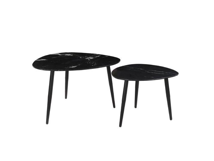 Ovale ausziehbare Couchtische aus schwarzem Marmor und Metall (2er-Set) PLATZ von Miliboo