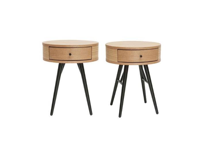 Runde Nachttische mit Schublade aus hellem Holz und schwarzem Metall D41 cm (2er-Set) KORAL von Miliboo