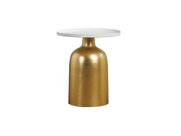 Runder Design-Beistelltisch aus Metall goldfarben mit mattweißer Tischplatte RAMSES von Miliboo