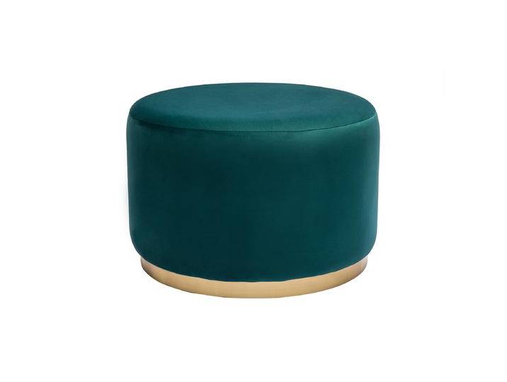 Runder Pouf aus petrolblauem Samt und goldenem Metall D54 cm AMAYA von Miliboo