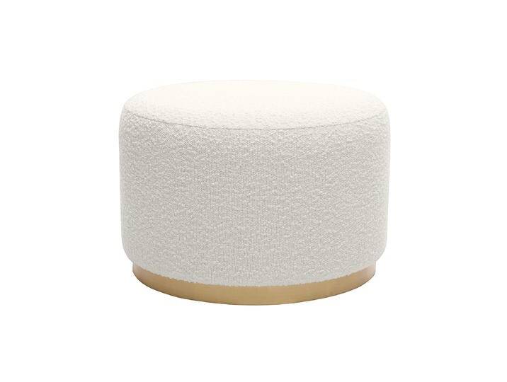 Runder Pouf aus schimmerndem Wollmischgewebe in gebrochenem Weiß und goldfarbenem Metall D54 cm AMAYA von Miliboo