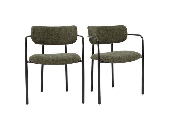 Samtstoff-Stühle mit strukturierter kaki-grüner Farbe und schwarzem Metall (Set von 2) SWIFT von Miliboo