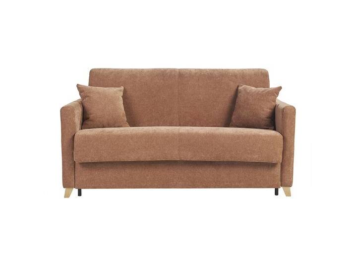Schlafsofa 2-3 Sitzer in Samt-Effekt Stoff gebrannte Erde und helles Holz mit 13 cm Matratze SKANDY von Miliboo