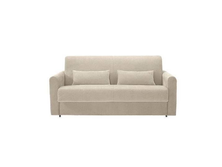 Schlafsofa 3-Sitzer mit Stoffbezug in Samtoptik Beige Matratze 13cm LETTO von Miliboo