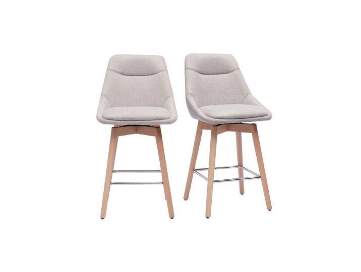Skandinavische Barhocker, 360° drehbar, aus strukturiertem Samt-Effekt Stoff in Beige und hellem Holz H65 cm (2er-Set) ALESS von Miliboo