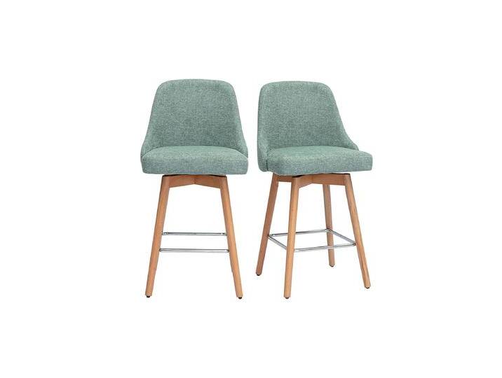 Skandinavische Barhocker 360° drehbar aus Samt-Effekt texturiertem grünem Celadon-Stoff und massivem Buchenholz H65 cm (2er-Set) HASTA von Miliboo