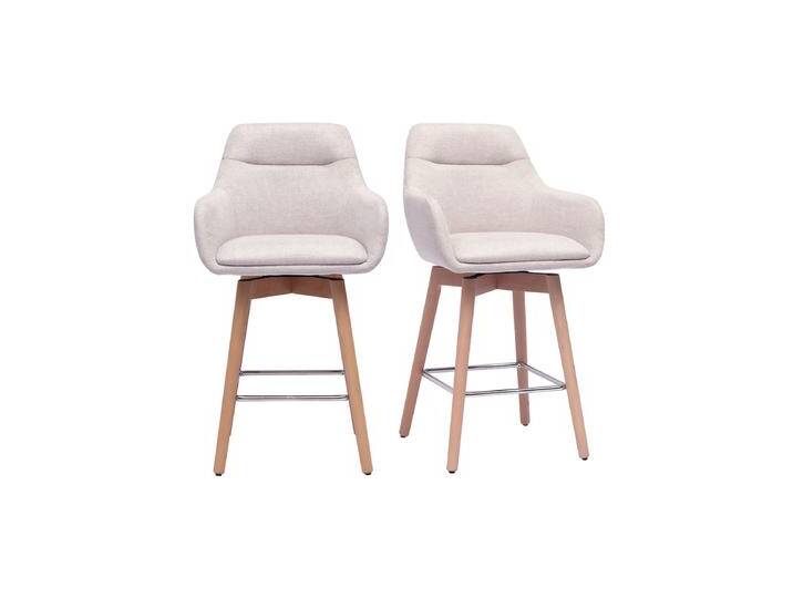 Skandinavische Barhocker 360° drehbar in Textur-Beige Samteffekt Stoff und helles Holz H65 cm (2er Set) ALESS von Miliboo