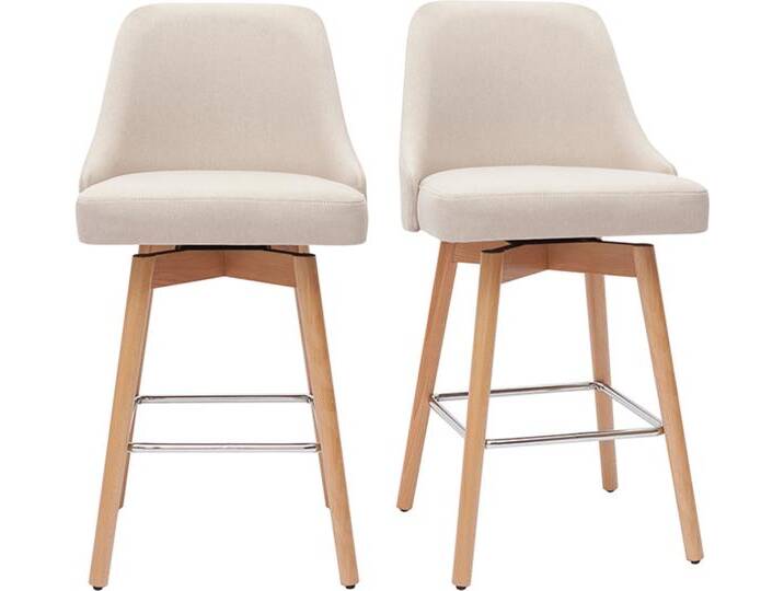 Skandinavische Barhocker aus beigem Stoff und massivem Buchenholz H65 cm (2er-Pack) HASTA von Miliboo