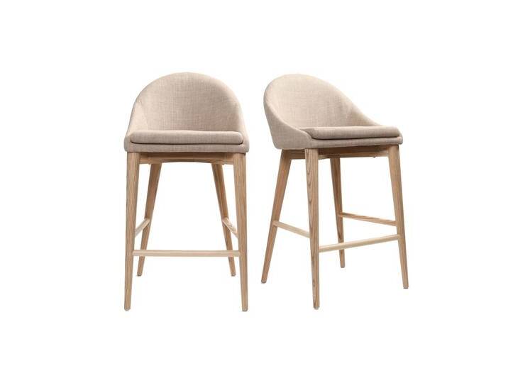 Skandinavische Barhocker aus beigem Stoff und massiver Esche H66 cm (2er-Pack) DALIA von Miliboo