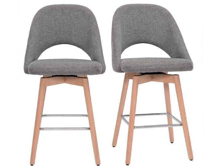 Skandinavische Barhocker aus grauem Stoff mit Samteffekt und massivem Hevea H65 cm (2er-Set) COSETTE von Miliboo