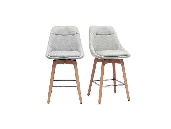 Skandinavische Barhocker mit 360° Drehfunktion aus grauem Samteffekt Stoff und hellem Holz H65 cm (2er Set) ALESS von Miliboo