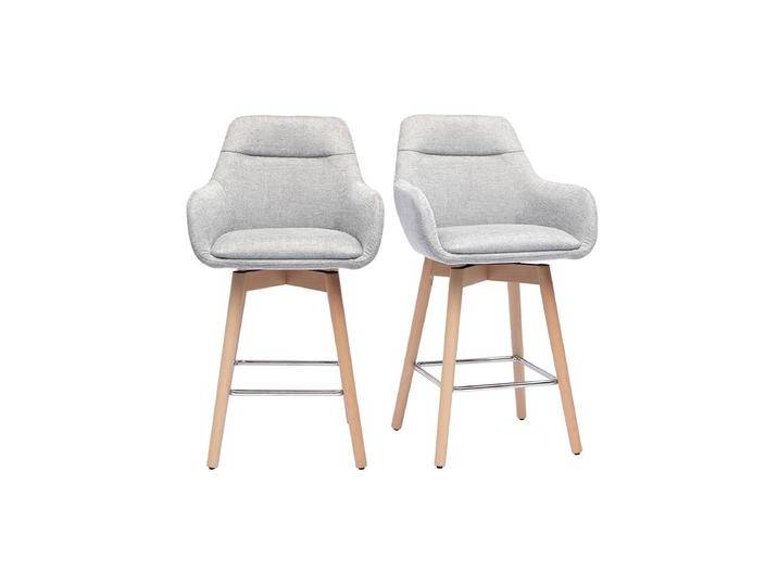 Skandinavische Barhocker mit 360° drehbarem Sitz in hellgrauem Samt-Effekt Stoff und hellem Holz H65 cm (2er-Set) ALESS von Miliboo