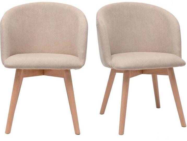 Skandinavische Stühle aus beigem Stoff mit Samteffekt und massivem Buchenholz (2er-Set) VANITY von Miliboo