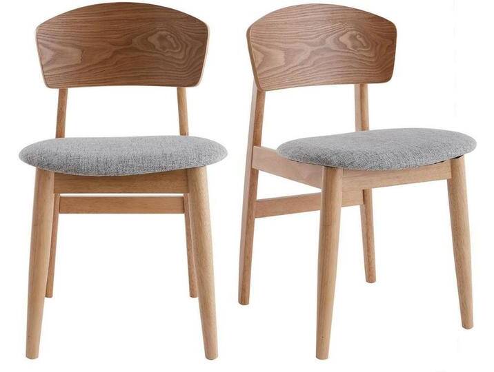 Skandinavische Stühle aus hellem Holz und hellgrauem Stoff (2er-Set) ELION von Miliboo