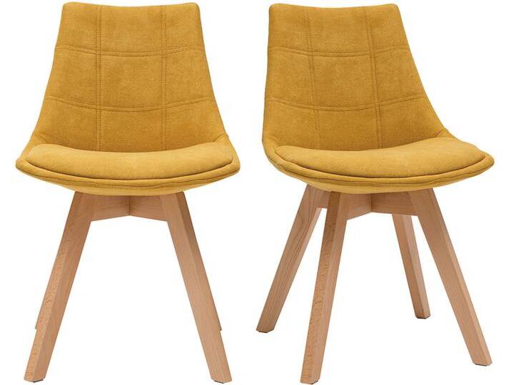 Skandinavische Stühle aus senfgelbem Stoff und Holz (2er-Set) MATILDE von Miliboo