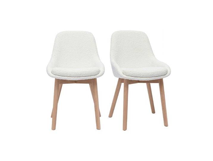 Skandinavische Stühle aus wolleffektivem Bouclé-Gewebe in Weiß und hellem Massivholz (2er Set) HOLO von Miliboo