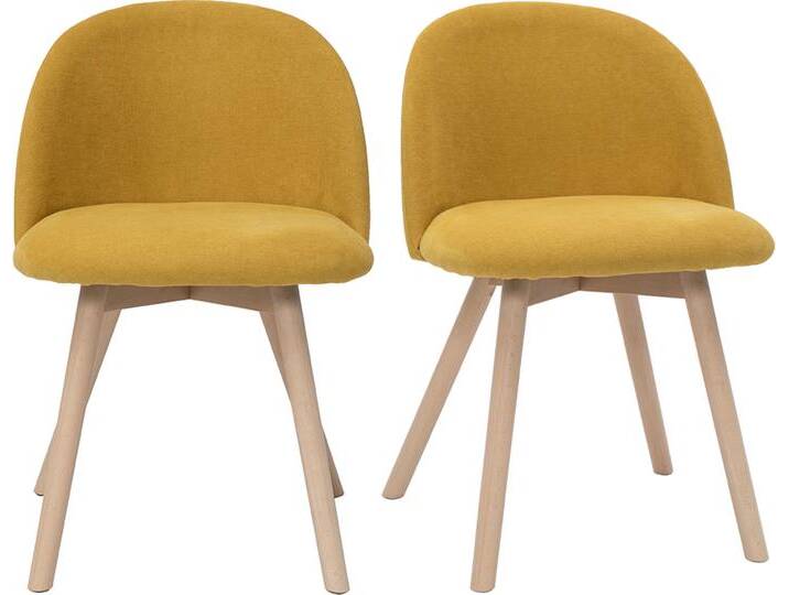 Skandinavische Stühle mit senfgelben Stoff mit Samteffekt und massivem Buchenholz (2er-Set) CELESTE von Miliboo