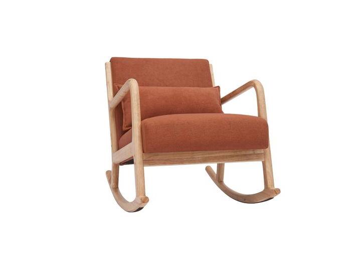 Skandinavischer Schaukelstuhl aus rostbraunem Stoff mit Samteffekt und hellem Massivholz DERRY Skandinavischer Schaukelstuhl aus rostbraunem Stoff mit Samteffekt und hellem Massivholz DERRY von Miliboo
