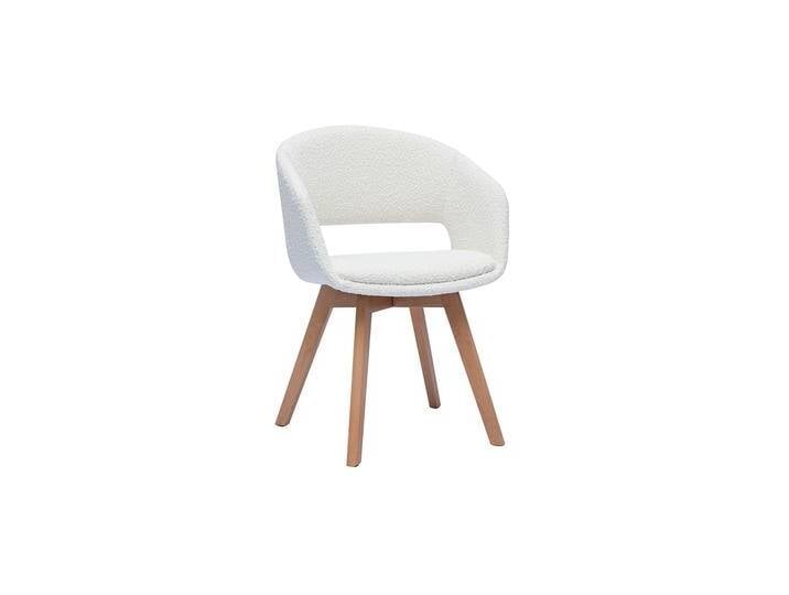 Skandinavischer Stuhl aus weißem Stoff mit Bouclé-Wolleffekt und hellem Massivholz PRISMA von Miliboo