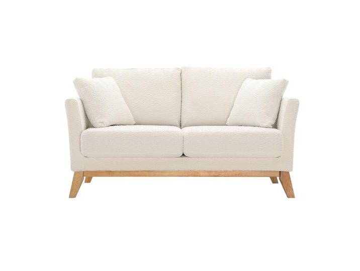 Skandinavisches 2-Sitzer-Sofa mit abnehmbarem Bezug in Weiß mit Bouclé-Wolleffekt und Holzfüßen OSLO von Miliboo