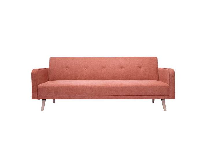 Skandinavisches Schlafsofa aus terracottafarbenem Stoff mit Samteffekt und hellem Holz 3-Sitzer ULLA Skandinavisches Schlafsofa aus terracottafarbenem Stoff mit Samteffekt und hellem Holz 3-Sitzer ULLA von Miliboo