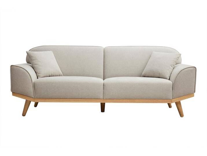 Skandinavisches Sofa aus beigem Stoff mit Samteffekt und hellem Holz 3-Sitzer FREEMA Skandinavisches Sofa aus beigem Stoff mit Samteffekt und hellem Holz 3-Sitzer FREEMA von Miliboo