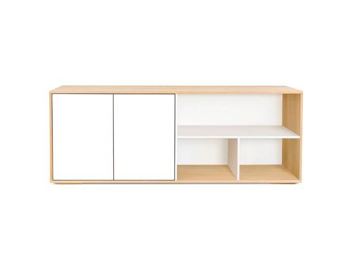 Skandinavisches niedriges Sideboard in Weiß und hellem Holz aus massiver Eiche B190 cm EZIA Skandinavisches niedriges Sideboard in Weiß und hellem Holz aus massiver Eiche B190 cm EZIA von Miliboo