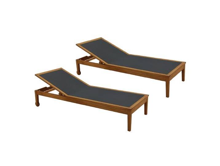 Sonnenliegen dunkelgrau und Massivholz (2er-Set) NAVEEN von Miliboo