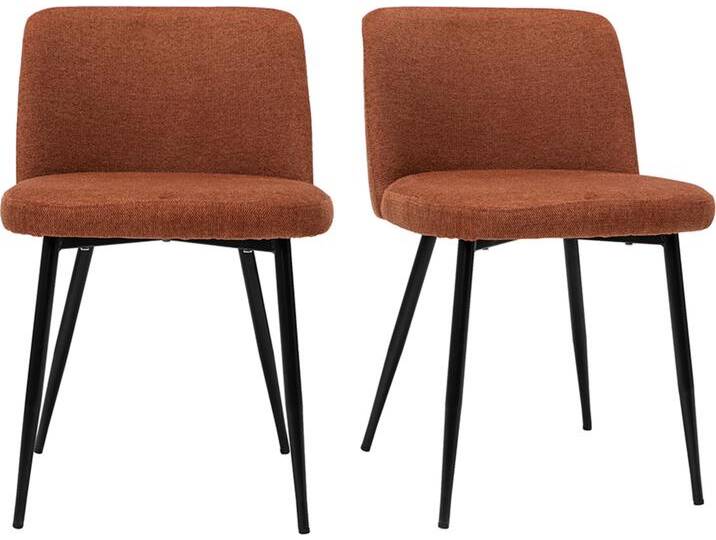 Stühle Stoff mit strukturiertem Samteffekt in Rostbraun und schwarze Metallfüße (2er-Set) MONTI von Miliboo