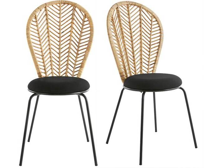 Stühle aus Rattan, Stoff und schwarzem Metall (2er-Set) PEACOCK von Miliboo