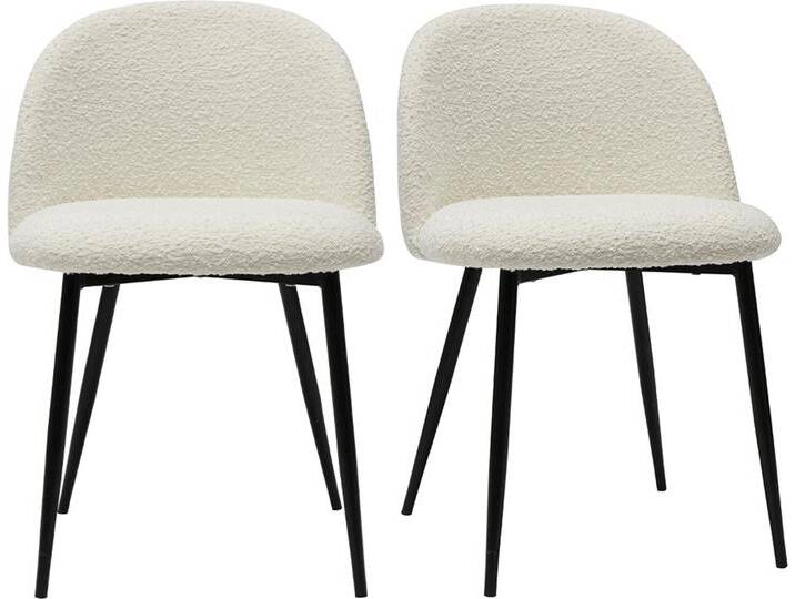 Stühle aus Stoff mit Bouclé-Wolleffekt in Ecru und schwarzem Metall (2er-Set) CELESTE von Miliboo