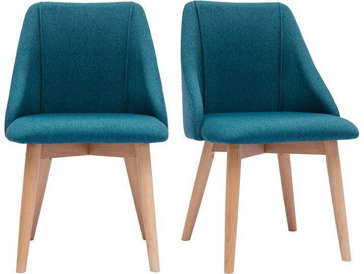 Stühle aus entenblauem Stoff mit Samteffekt und massivem Buchenholz (2er-Set) HIGGINS von Miliboo
