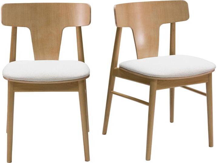 Stühle aus hellem Eichenholz und Stoff mit Bouclé-Wolleffekt in Ecru (2er-Set) LOUISA von Miliboo