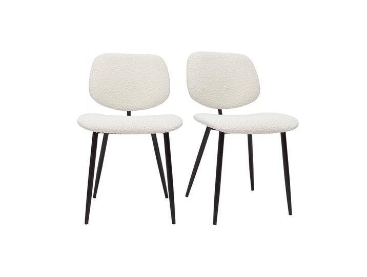 Stühle aus weißem Stoff mit Bouclé-Wolleffekt und schwarzem Metall (2er-Set) TOBIAS von Miliboo