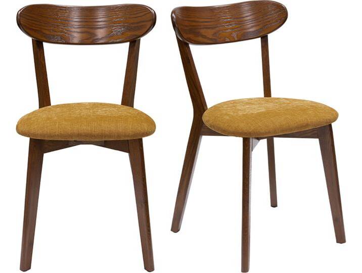 Stühle im Eichen-Vintage und senfgelbe Sitzfläche mit Samteffekt (2er-Set) DOVE von Miliboo