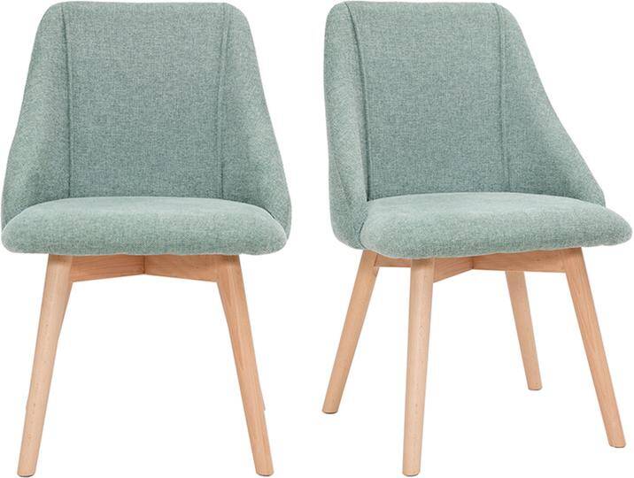 Stühle mit Stoff in strukturiertem Samteffekt in Grün und hellem Holz (2er-Set) HIGGINS von Miliboo