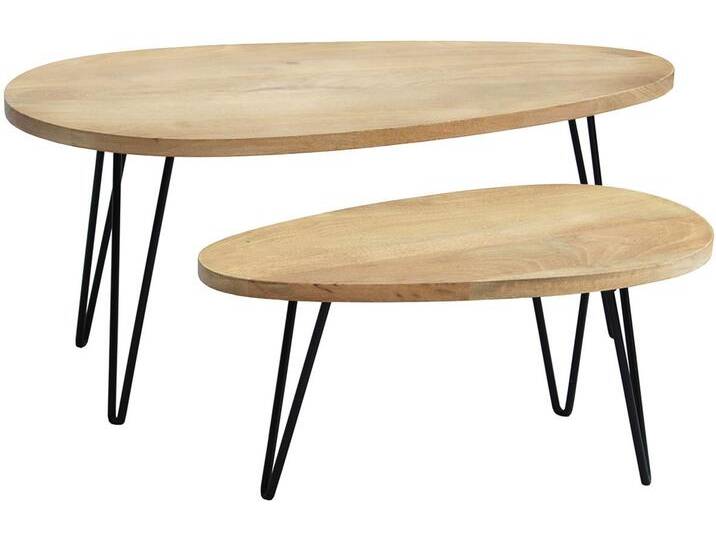 Verschachtelte Couchtische aus solidem Mangoholz und Metall (2er-Set) VIBES von Miliboo