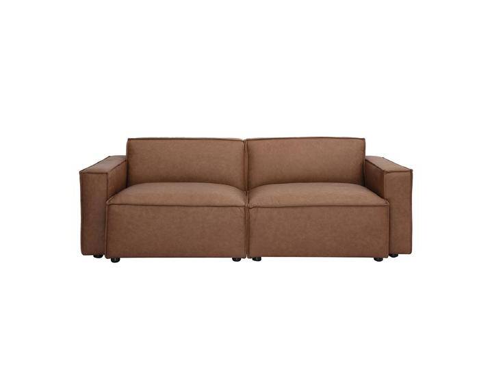Vintage 3-Sitzer Sofa SPLIT aus modulierbarem braunem Leder von Miliboo