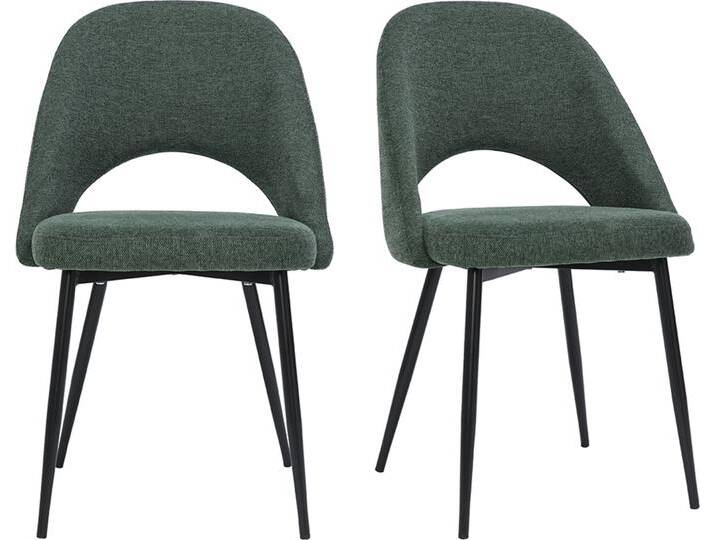 Vintage-Stühle aus Stoff mit strukturiertem Samteffekt in Grün und schwarze Metallfüße (2er-Set) COSETTE von Miliboo