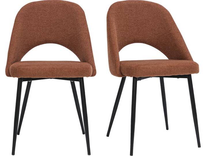 Vintage-Stühle aus Stoff mit strukturiertem Samteffekt in Rostbraun und schwarze Metallfüße (2er-Set) COSETTE von Miliboo