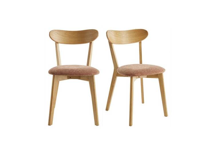 Vintage-Stühle aus hellem Holz mit Eichenfurnier und Stoff mit strukturiertem Samteffekt (2er-Set) DOVE von Miliboo